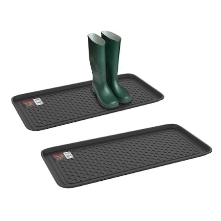 Fleming Supply All Weather Boot Tray Water Resistant Plastic Utility Shoe Mat, Indoor/Outdoor Set of Two, Black 438364JCM